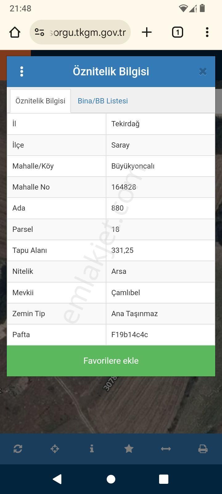 Saray Büyükyoncalı Merkez Satılık Konut İmarlı Satilik İmarli Arsa 331 Metre Kare