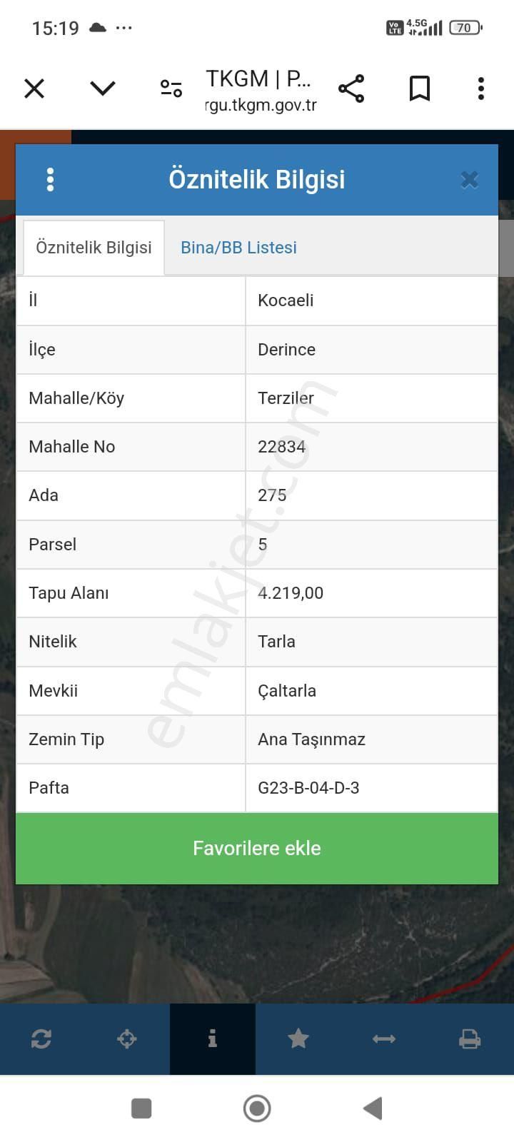 Derince Terziler Satılık Tarla Kocaeli Terziler'de 4.219 M2 Kelepir Tarla.