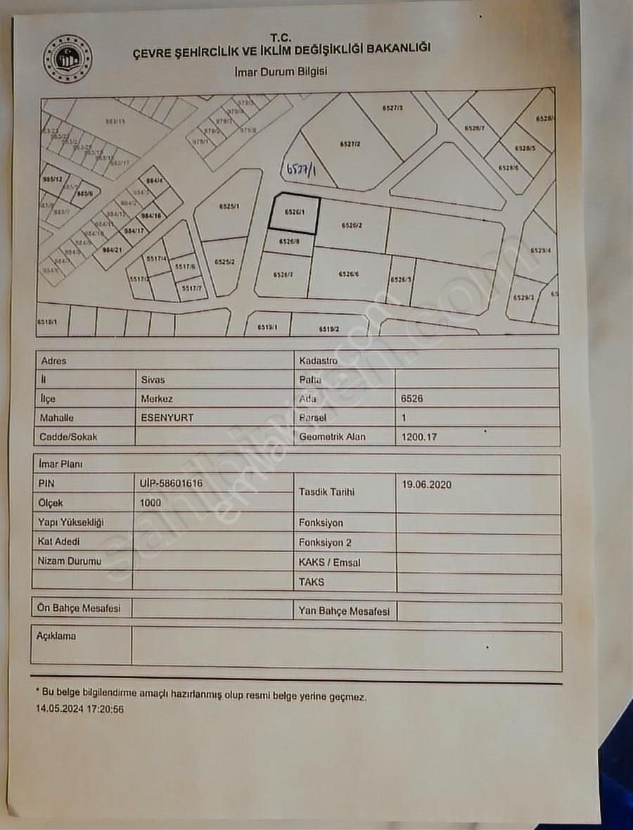 Sivas Merkez Esenyurt Satılık Konut İmarlı Esenyurt Bölgesinde Satılık 1.200 M2 Arsa