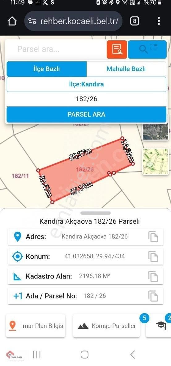 Kandıra Akçaova Satılık Tarla Kandıra, Akçaova Köyü Tek Tapu Satılık Tarla