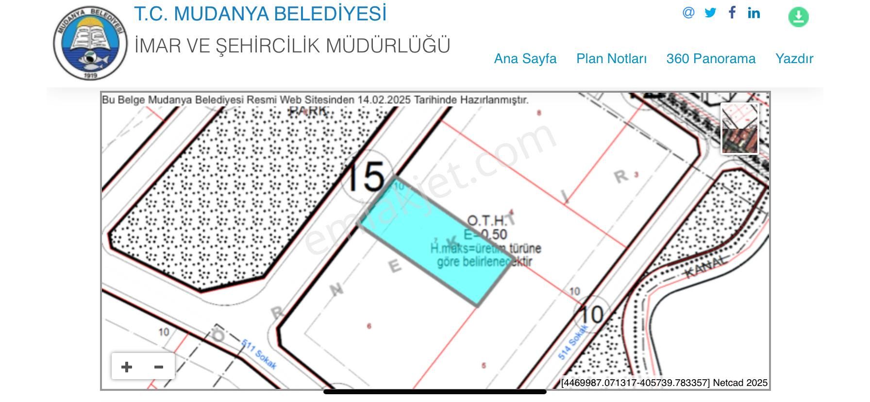 Mudanya Ömerbey Satılık Ticari İmarlı Mudanya Tarım Organize Sanayi Bölgesinde İmarlı Fabrika Arsası