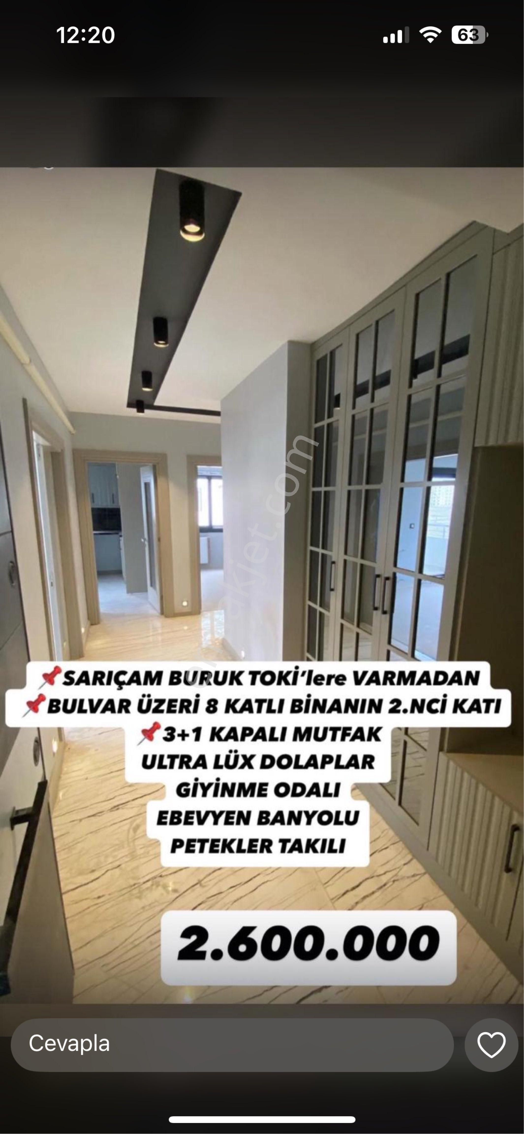 Sarıçam İstiklal Satılık Daire Sarıçam Burukta 3+1 Ultra Lüks 60 Metre Bulvar Üzeri