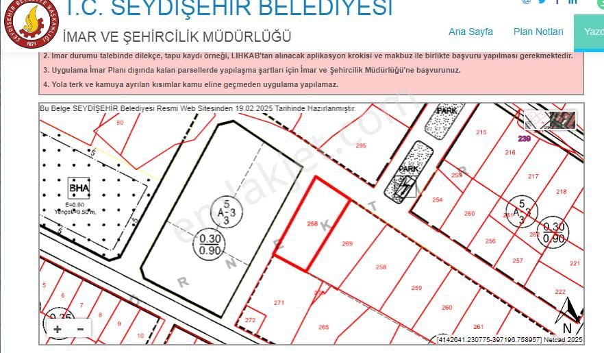 Seydişehir Pınarbaşı Satılık Konut İmarlı Konya Seydişehir Pınarbaşı Mah.satılık Köşe Arsa 751 M2 3 Kat İmarlı % 30