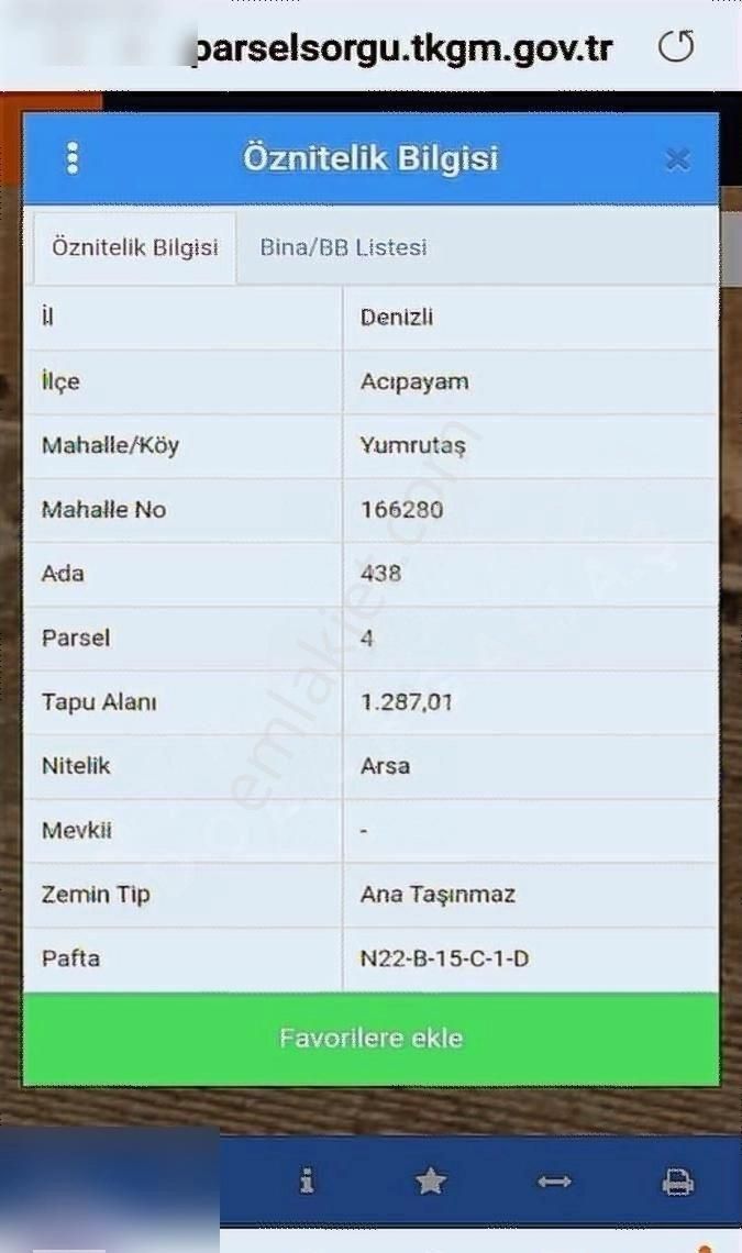 Acıpayam Yumrutaş Satılık Konut İmarlı Acıpayam'da Satılık Arsa [1.287m2]