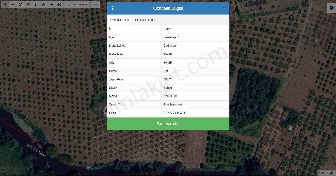 Osmangazi Çağlayan Satılık Bağ & Bahçe Bursa Osmangazi Çağlayan Mh. 394 M² Satılık Bahçe