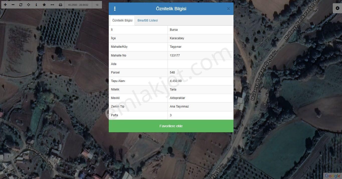 Karacabey Taşpınar Satılık Tarla Bursa Karacabey Taşpınar Mh. 4.450 M² Satılık Tarla