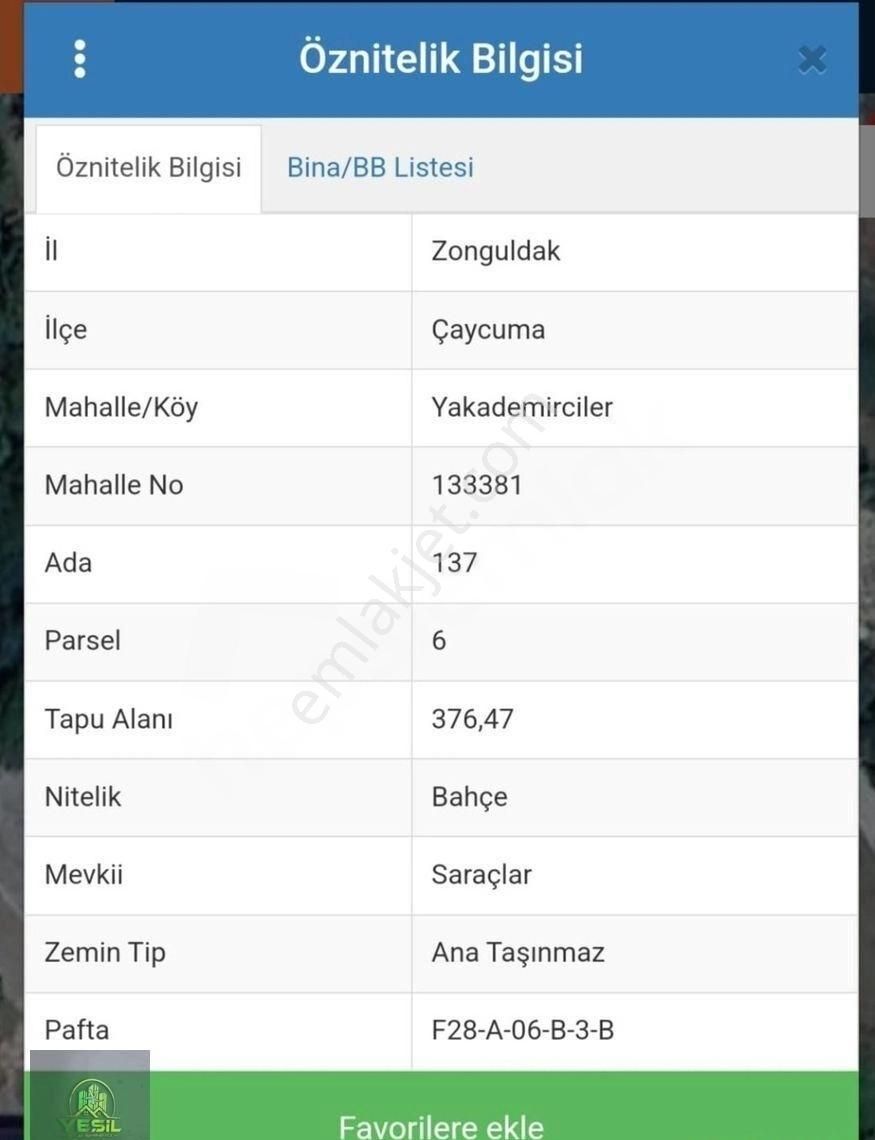 Çaycuma Yakademirciler Köyü (Karagözler) Satılık Bağ & Bahçe Zonguldak Çaycuma Da Satılık Hobi Bahçesi 376 M2