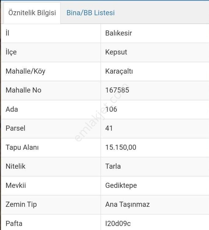 Kepsut Karaçaltı Satılık Tarla Balıkesir Kepsut Karaçaltı Mahallesi 15.150m2 Satılık Tarla