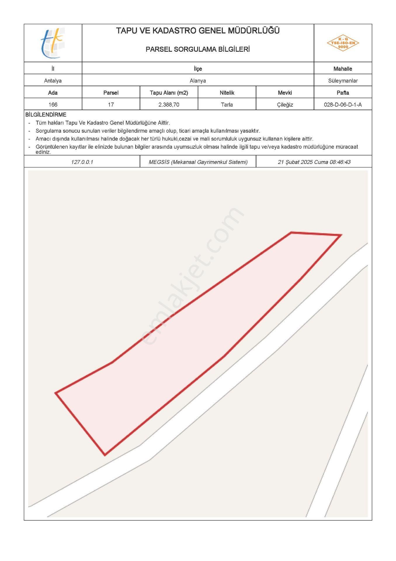 Alanya Süleymanlar Satılık Tarla Emlakparktan Süleymanlar Köyünde Satılık 2389m2 Tarla