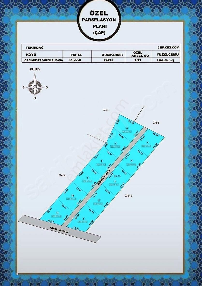 Çerkezköy Gazi Mustafa Kemalpaşa Satılık Tarla Gkc Gayrimenkul'den Çerkezköy G.m.k.p Mah 253 M² İmar Dibi Arsa