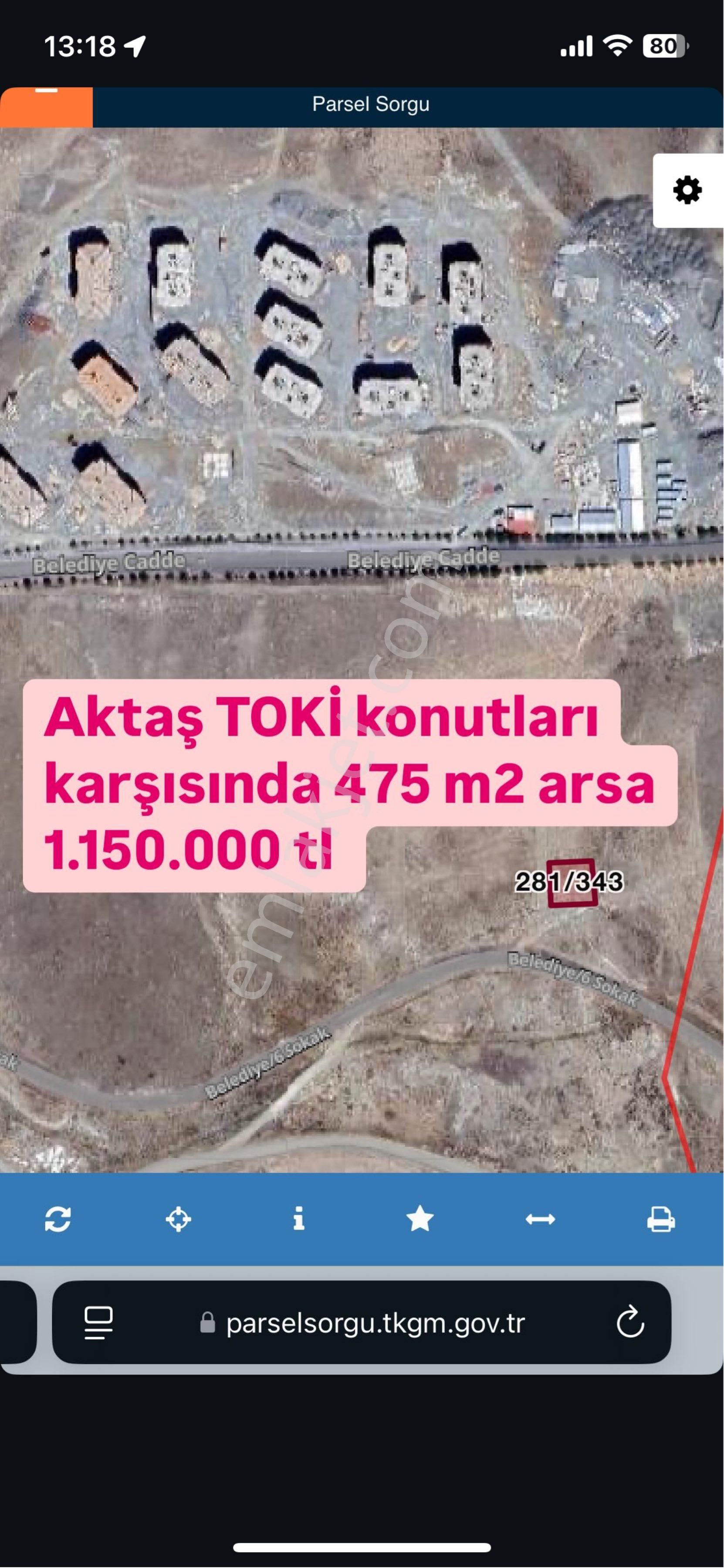 Niğde Merkez Aktaş Bld. (Cumhuriyet) Satılık Villa İmarlı Aktaş Toki Karsışı 475 M2 Villa Arsası