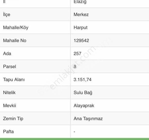 Elazığ Merkez Harput Satılık Tarla [my&be]emlak Rotamızdan Harput'ta Satılık Yolu Olan Parsel