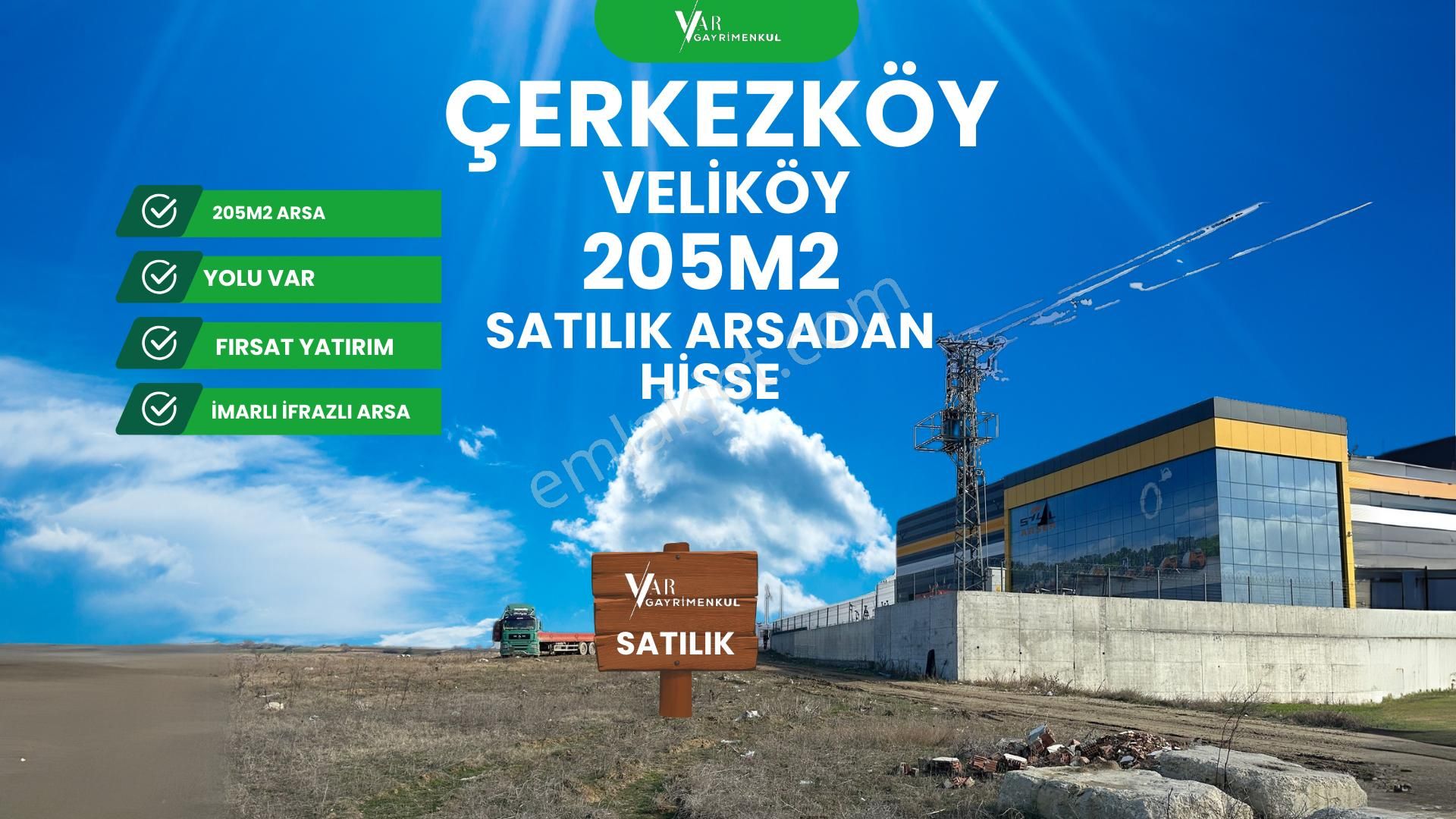 Çerkezköy Veliköy Satılık Konut İmarlı Çerkezköy Veliköyde 205m2 Arsdan Hisse