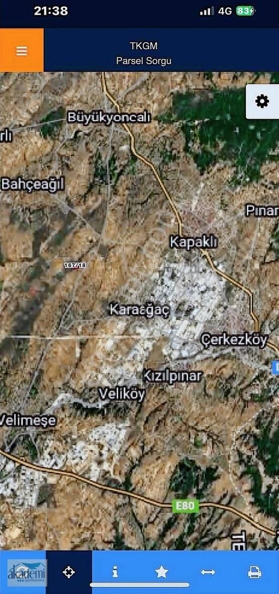 Kapaklı Yanıkağıl Satılık Tarla Kapaklı Yanıkağıl Mahallesinde Ana Yola Yakın 280 M2