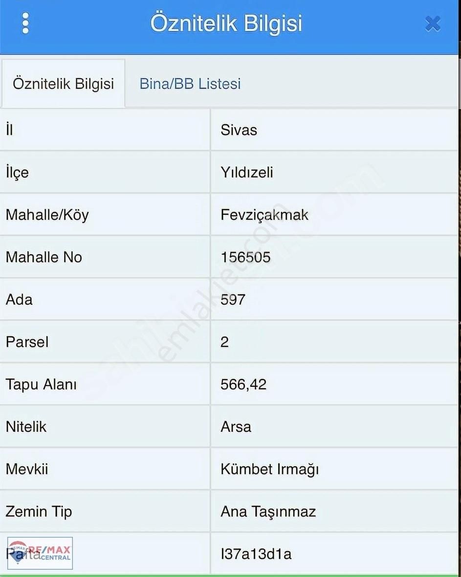 Yıldızeli Fevzi Çakmak Satılık Konut İmarlı Remax Centralden Yıldızeli'nde Fırsat Arsa