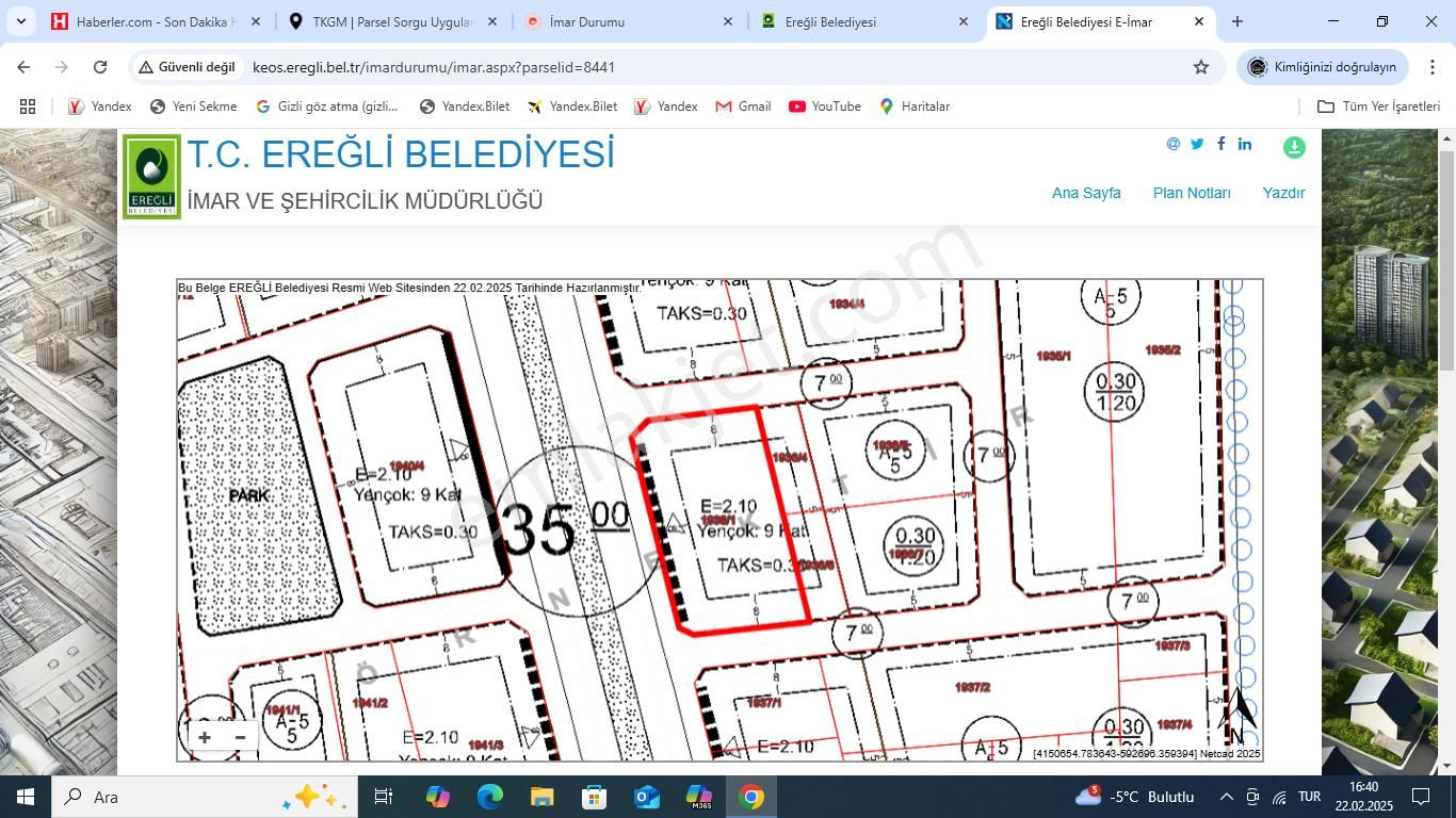 Ereğli Fatih Satılık Konut İmarlı Hastane Yolu Ana Yol Cepheli Satılık Konut İmarlı Arsa