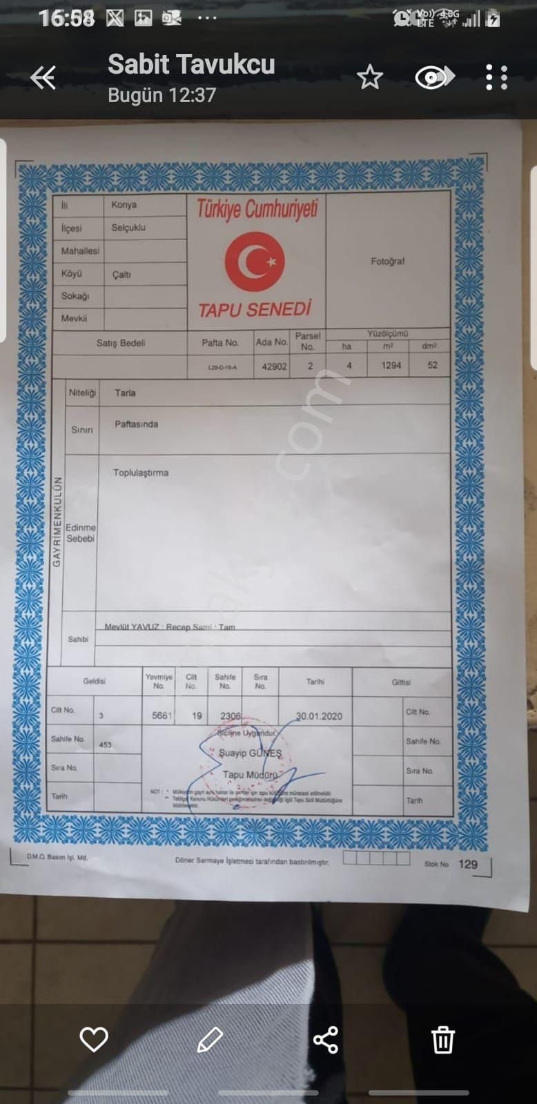 Sezenler Emlaktan Selçuklu Çaltı Mahallesi'nde Satılık Tarla