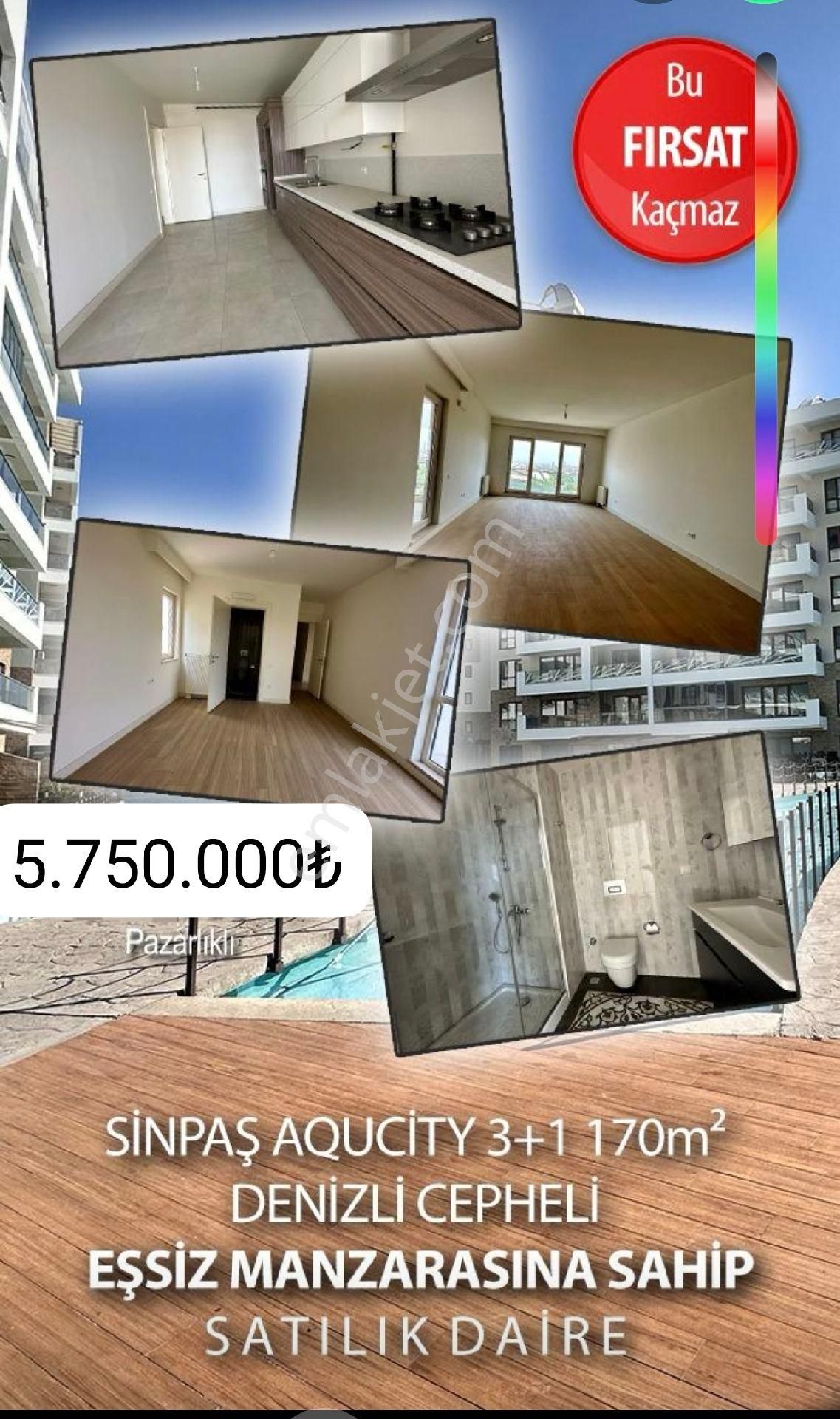 Merkezefendi Kayalar Satılık Daire Sinpaş Aqua City'de *sonkat *3+1* 170m2*önü Açık Şehir Manzaralı Fırsat Daire *