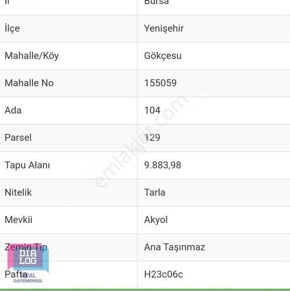 Yenişehir Gökçesu Satılık Tarla Dıalog İdeal'den Yenişehir Gökçesu'da Satılık 9884 M² Tarla