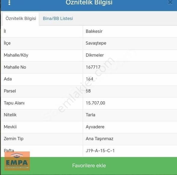 Savaştepe Dikmeler Satılık Tarla Empa Gayrimenkul'den Satılık Tarla