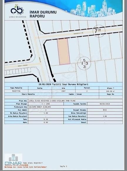 Çorlu Muhittin Satılık Konut İmarlı Çorlu | Muhittin Mahallesi %30 3 Kat İmarlı 360mt2 Satılık Arsa