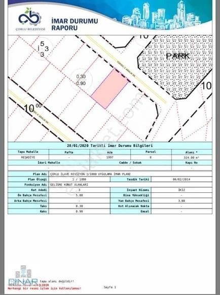 Çorlu Reşadiye Satılık Konut İmarlı Çorlu | Havuzlar Mahallesi %30 3 Kat İmarlı 324mt2 Satılık Arsa