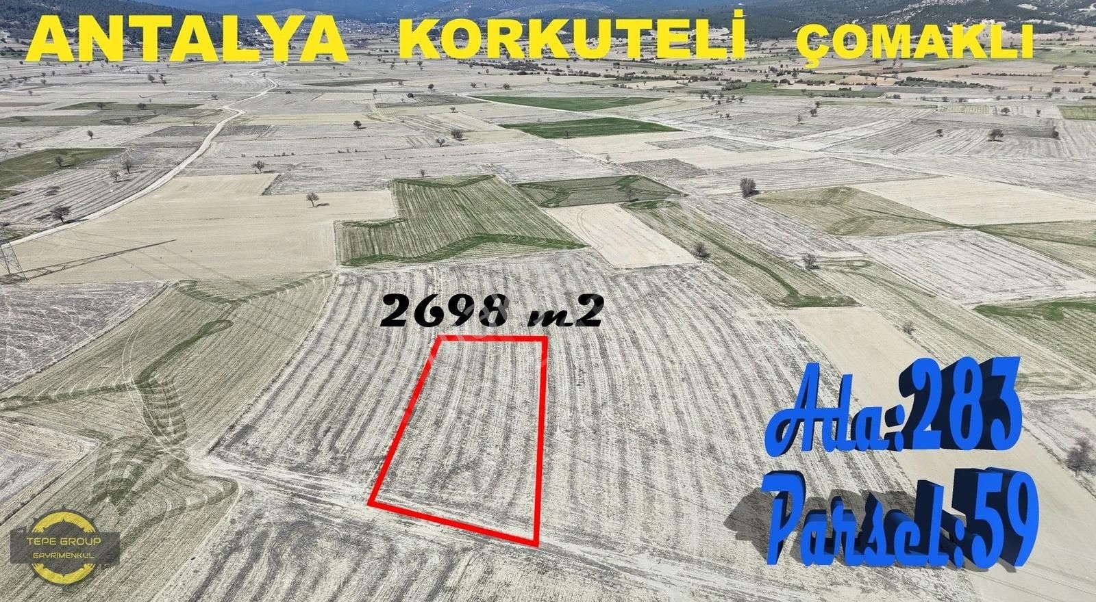 Korkuteli Çomaklı Satılık Tarla Antalya Korkuteli Çomaklı'da 2698 M2 Tek Tapu Satılık Tarla