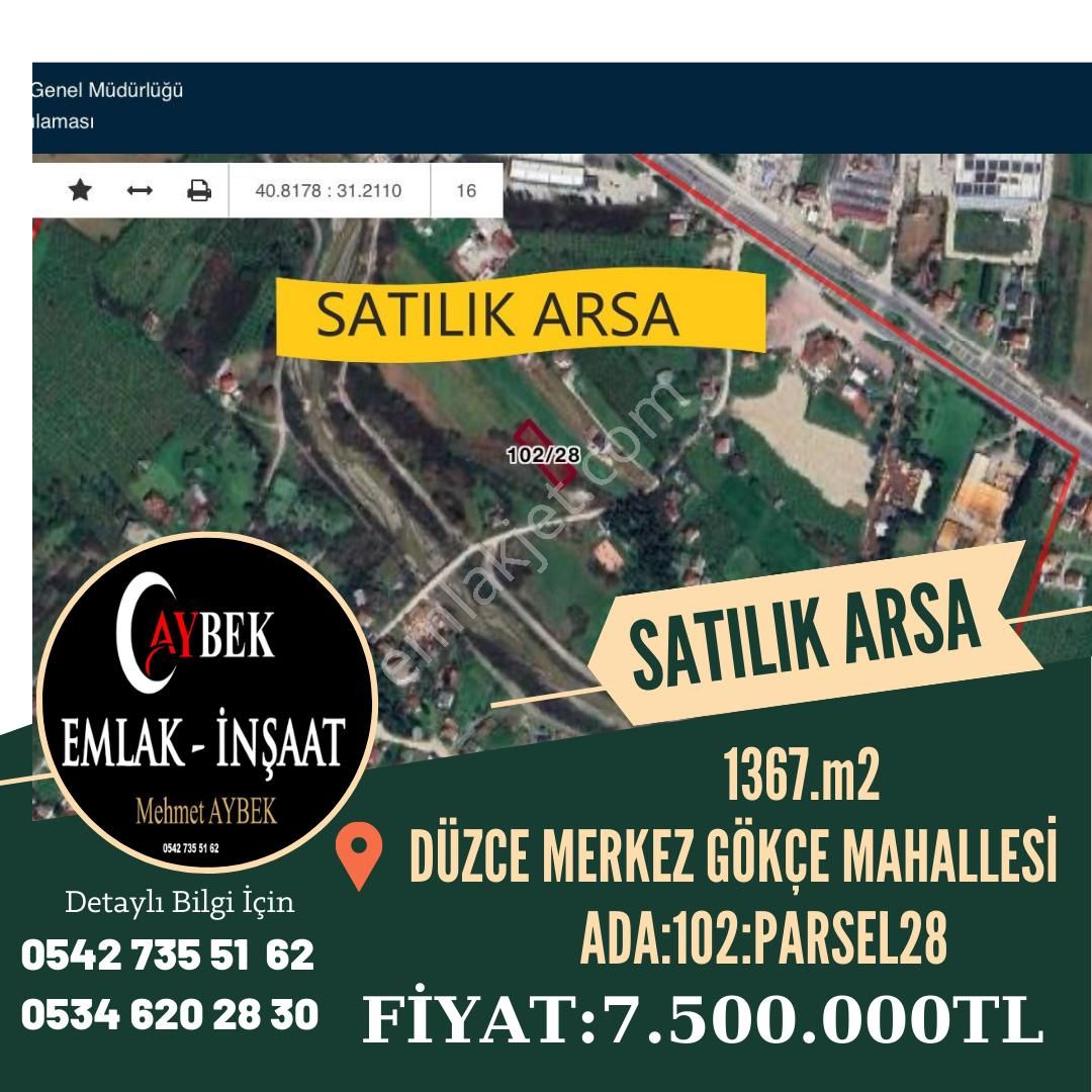 Düzce Merkez Gökçe Köyü Satılık Konut İmarlı Düzce Aybek Emlak Ofisinden Satılık Muhteşem Arsa