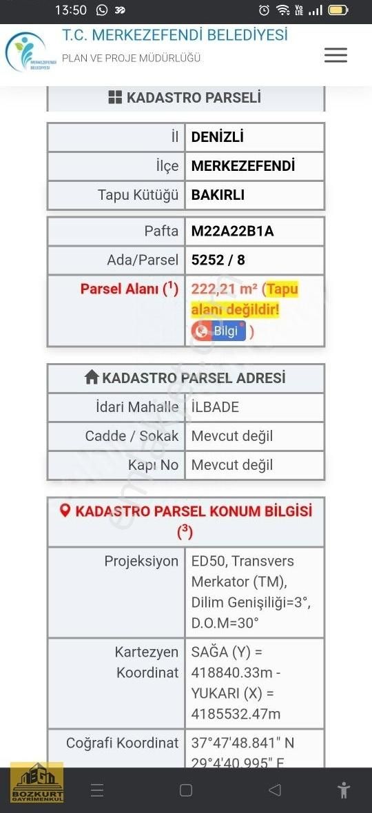 Merkezefendi İlbade Satılık Ticari İmarlı Bakırlıda Ticari Alan 222m2 B+3 İmarlı 117m2 Temele Sahip Arsa