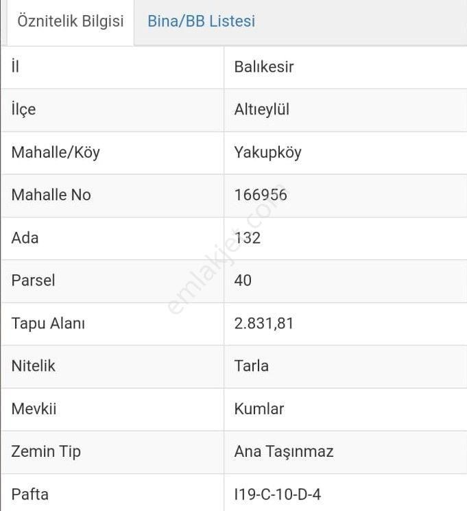 Altıeylül Yakupköy Satılık Tarla Balıkesir Altıeylül Yakupköy Mahallesi 2831m2 Satılık Tarla