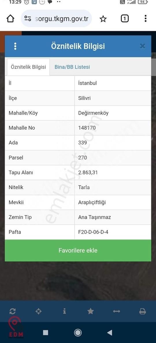 Silivri Değirmenköy İsmetpaşa Satılık Tarla Silivri Değirmenköy De Acil Satılık Müstakil Tarla