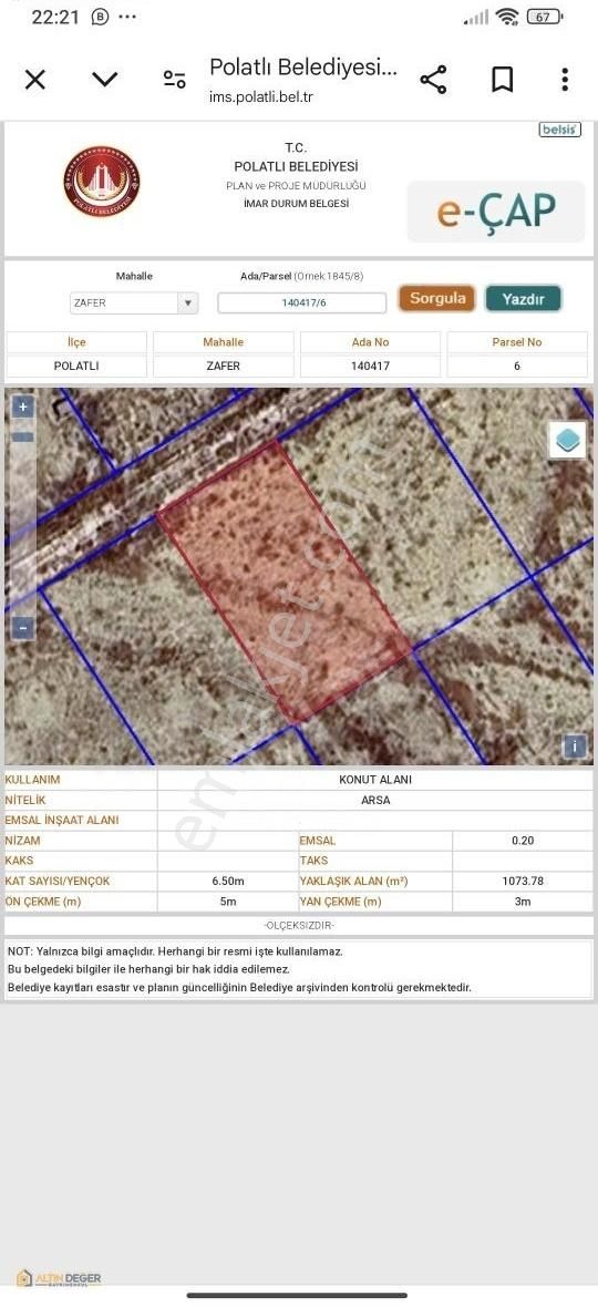 Polatlı Şentepe Satılık Konut İmarlı Altın Değer Gayrimenkul'den Satılık İmarlı Arsa