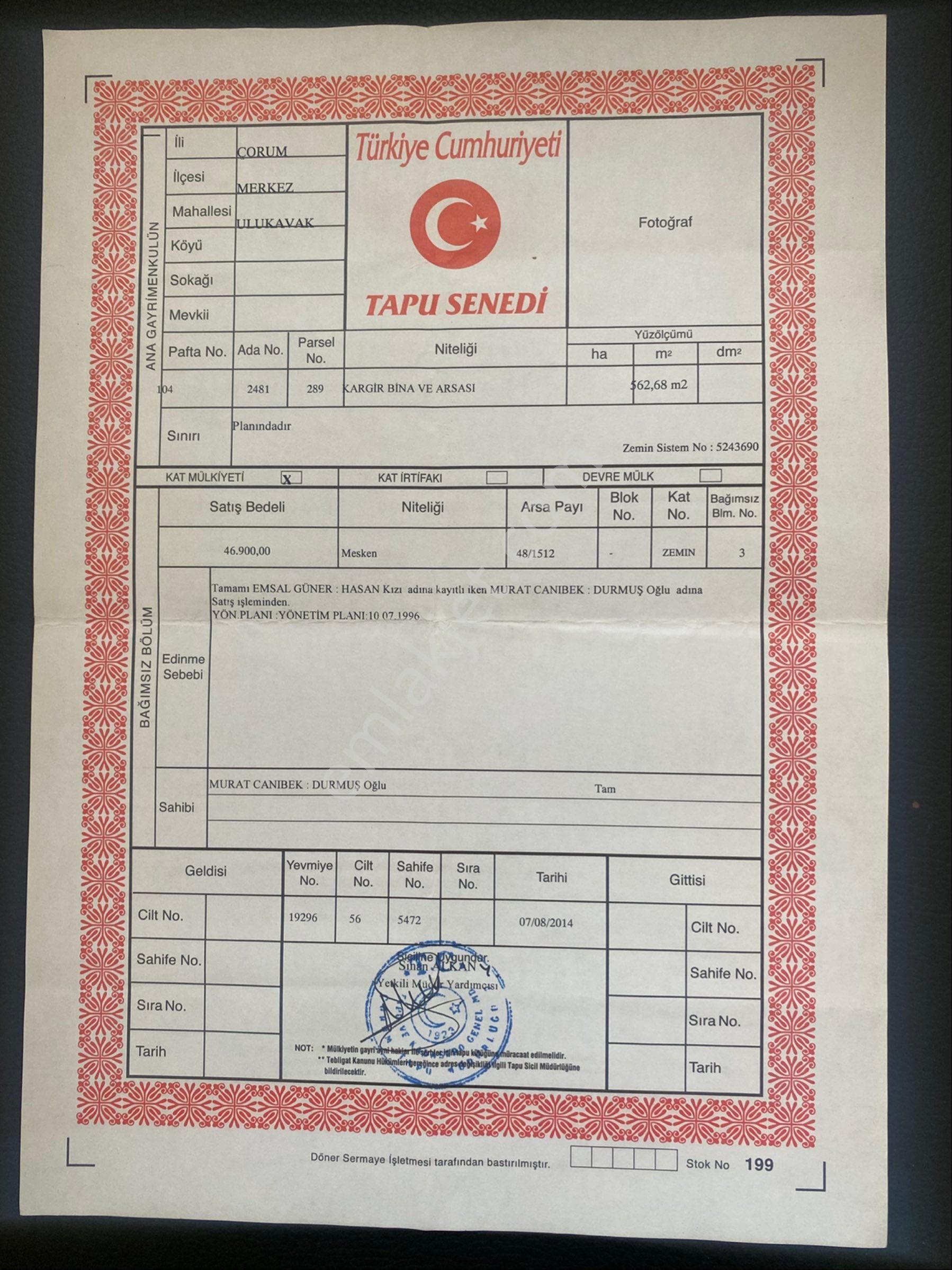 Çorum Merkez Ulukavak Satılık Daire Merkezi Konumda Satılık Daire