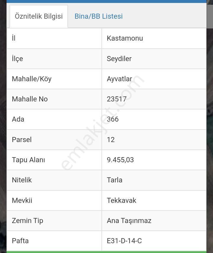 Seydiler Ayvatlar Satılık Tarla Seydiler Ayvatlarda Satılık 9.5 Dönüm Satılık Tarla