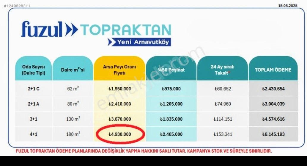 4+1 Özel Fiyat Fuzul Topraktan Deliklikaya