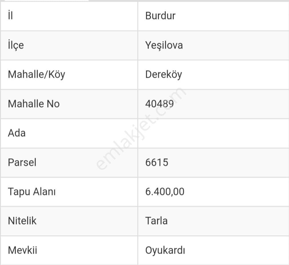 Yeşilova Dereköy Köyü Satılık Tarla Burdurda Satılık Tarla