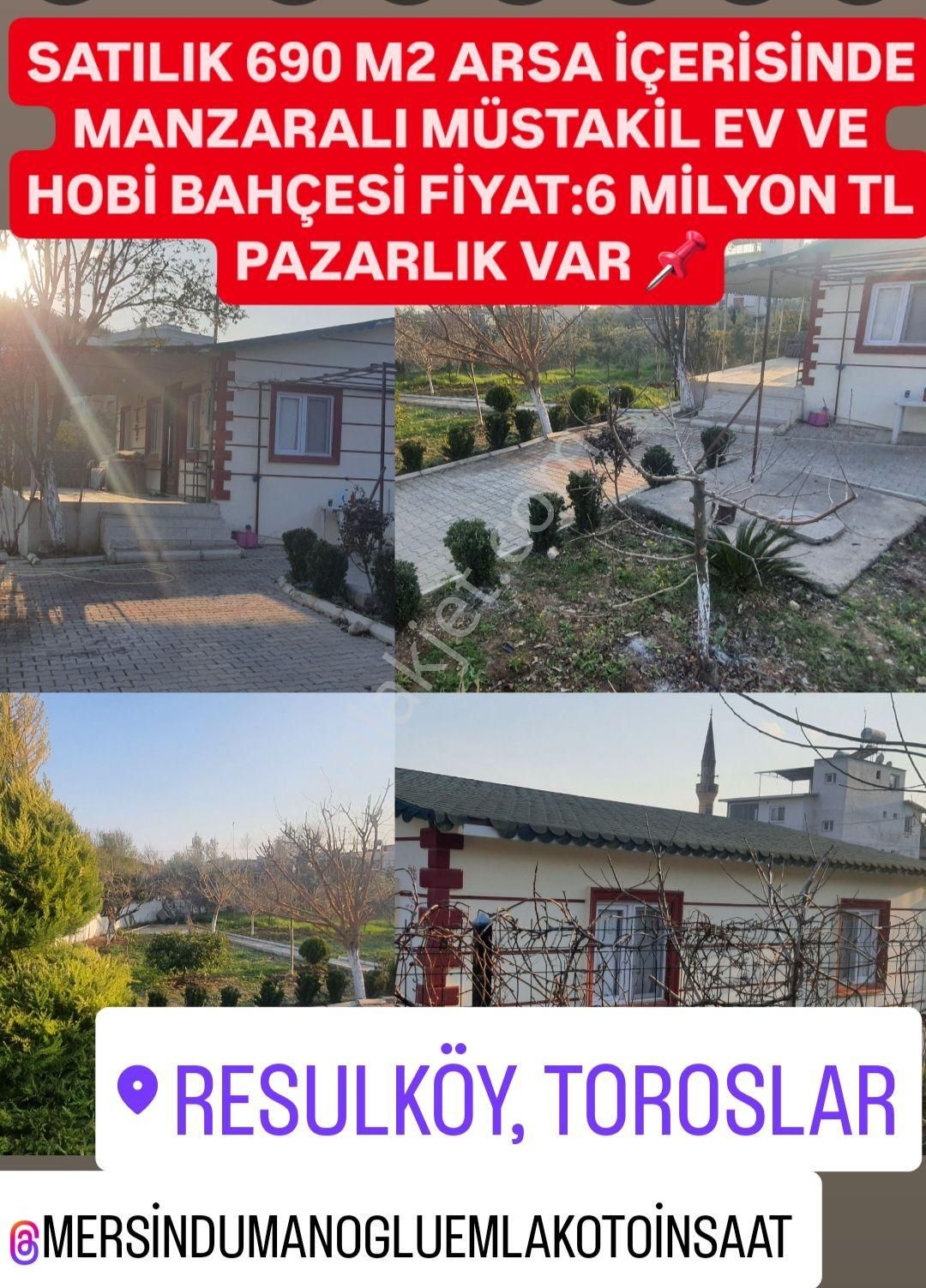 Toroslar Resulköy Satılık Müstakil Ev 🏡satılık Müstakil Ev Ve Hobi Bahçesi☎️