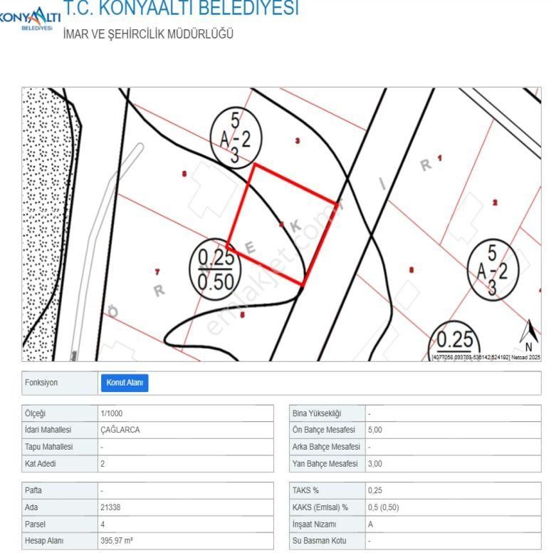 Konyaaltı Çağlarca Satılık Konut İmarlı Antalya Konyaaltı Çağlarcada Satılık Arsa