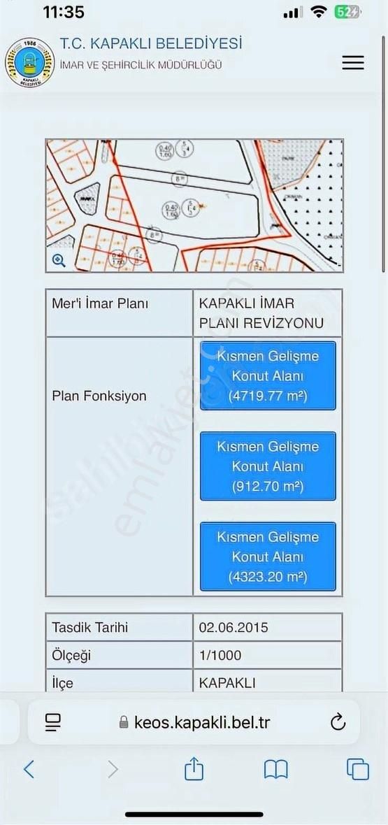 Kapaklı Atatürk Satılık Tarla Kapaklı Atatürk Mah 300m Kadastro Yoluna Cephe Satılık Hisse