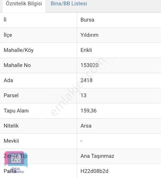 Yıldırım Erikli Satılık Konut İmarlı Dıalog İdeal'den Yıldırım Erikli'de Satılık 160 M² Arsa