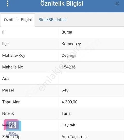 Karacabey Çeşnigir Satılık Tarla Dıalog İdeal Gayrimenkul'den Karacabey Çeşnigir'de Satılık Tarla