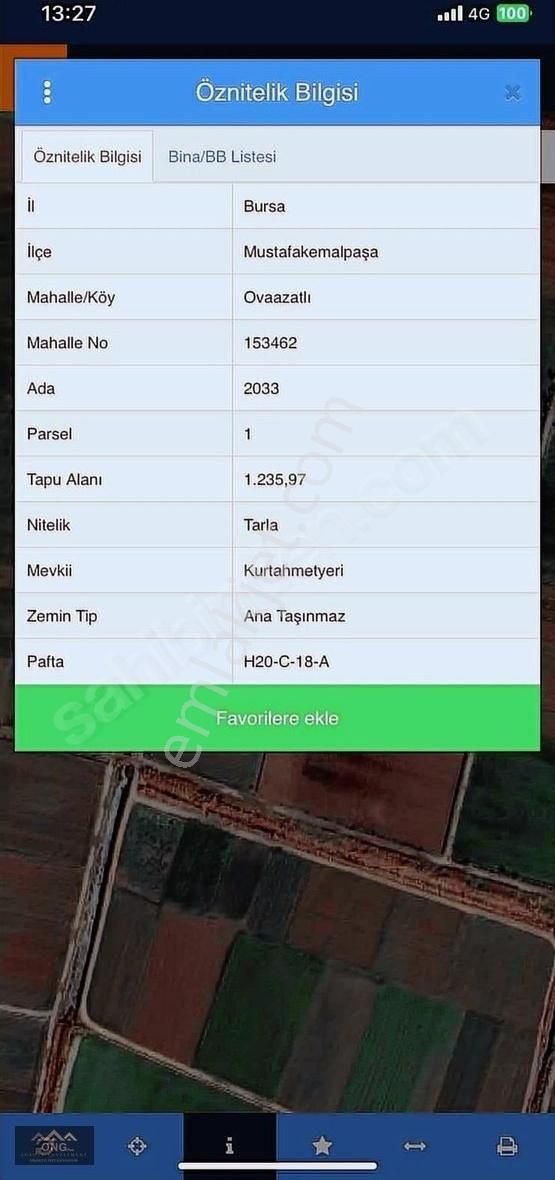 Mustafakemalpaşa Ovaazatlı Satılık Tarla Ong Plus'tan M.kemalpaşa Ovaazatlıda 1235m2 Yatırımlık Tarla