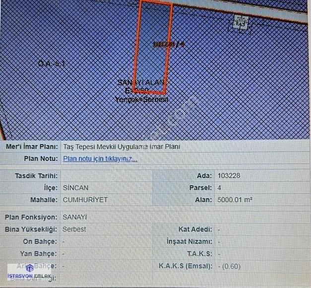 Sincan Cumhuriyet Satılık Sanayi İmarlı Sanayi Ve Ticari Kullanıma Uygun 1301 M² Hisse Satılık Arsa