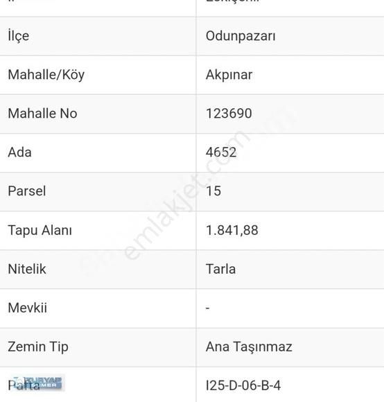 Odunpazarı Akpınar Satılık Tarla Turyap Sümerden Akpınar Mah. Satılık Fırsat Tarlas