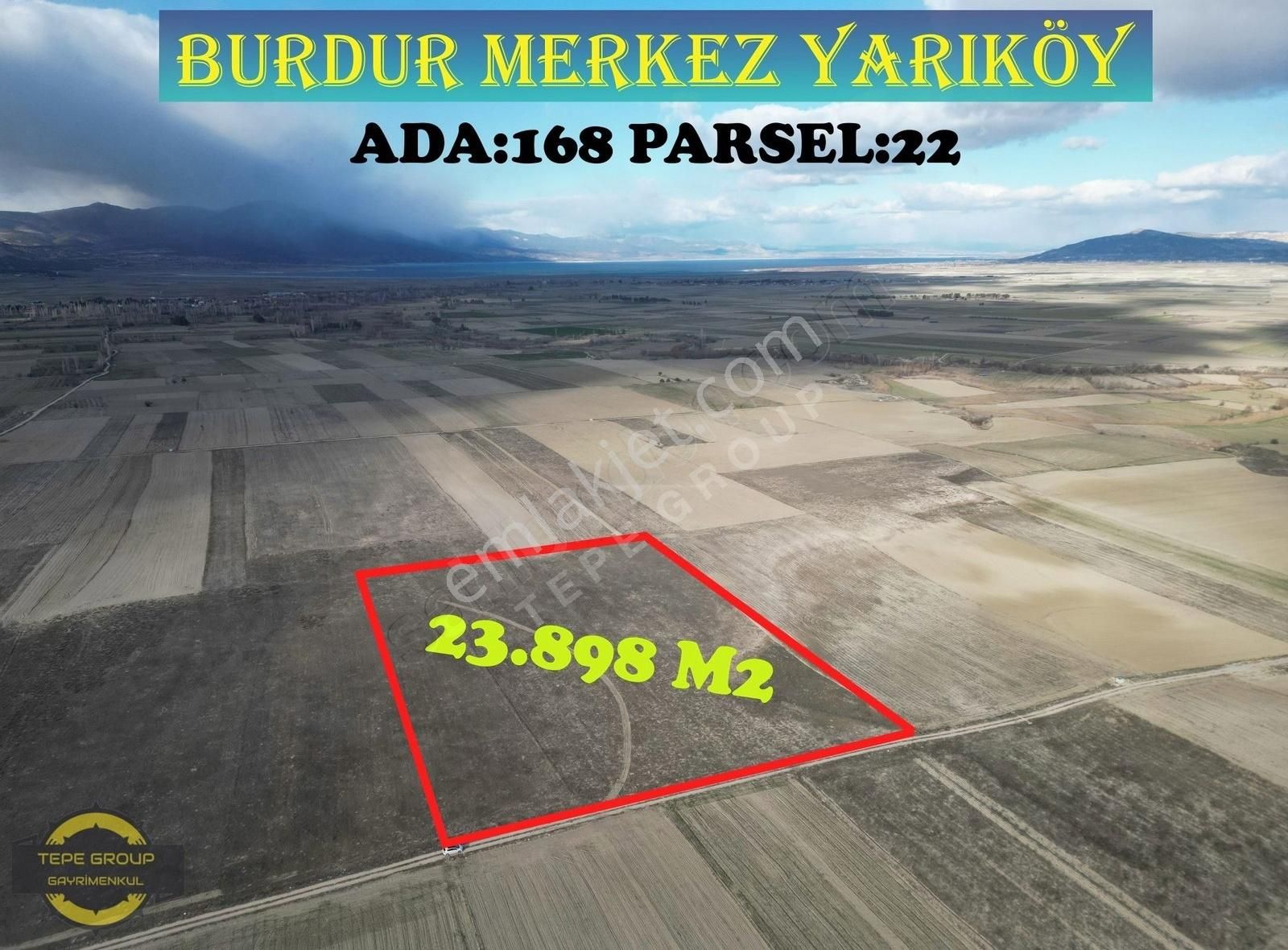 Burdur Merkez Yarıköy Köyü Satılık Tarla Burdur Merkez Yarıköy'de 23.898 M2 Sulak Arazi