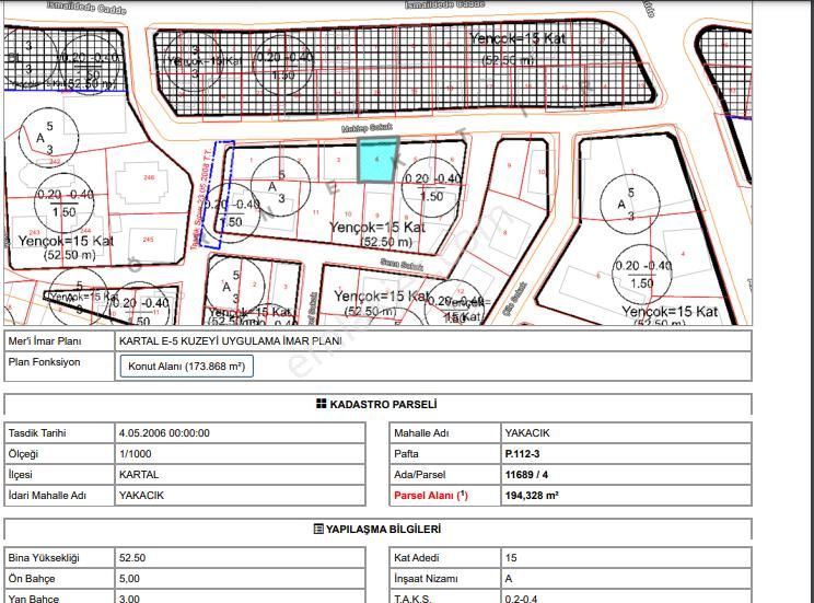 Kartal Cumhuriyet Satılık Konut İmarlı Yakacık Cumhuriyet Mahallesi'nde, Konut İmarlı, Müstakil 194m2