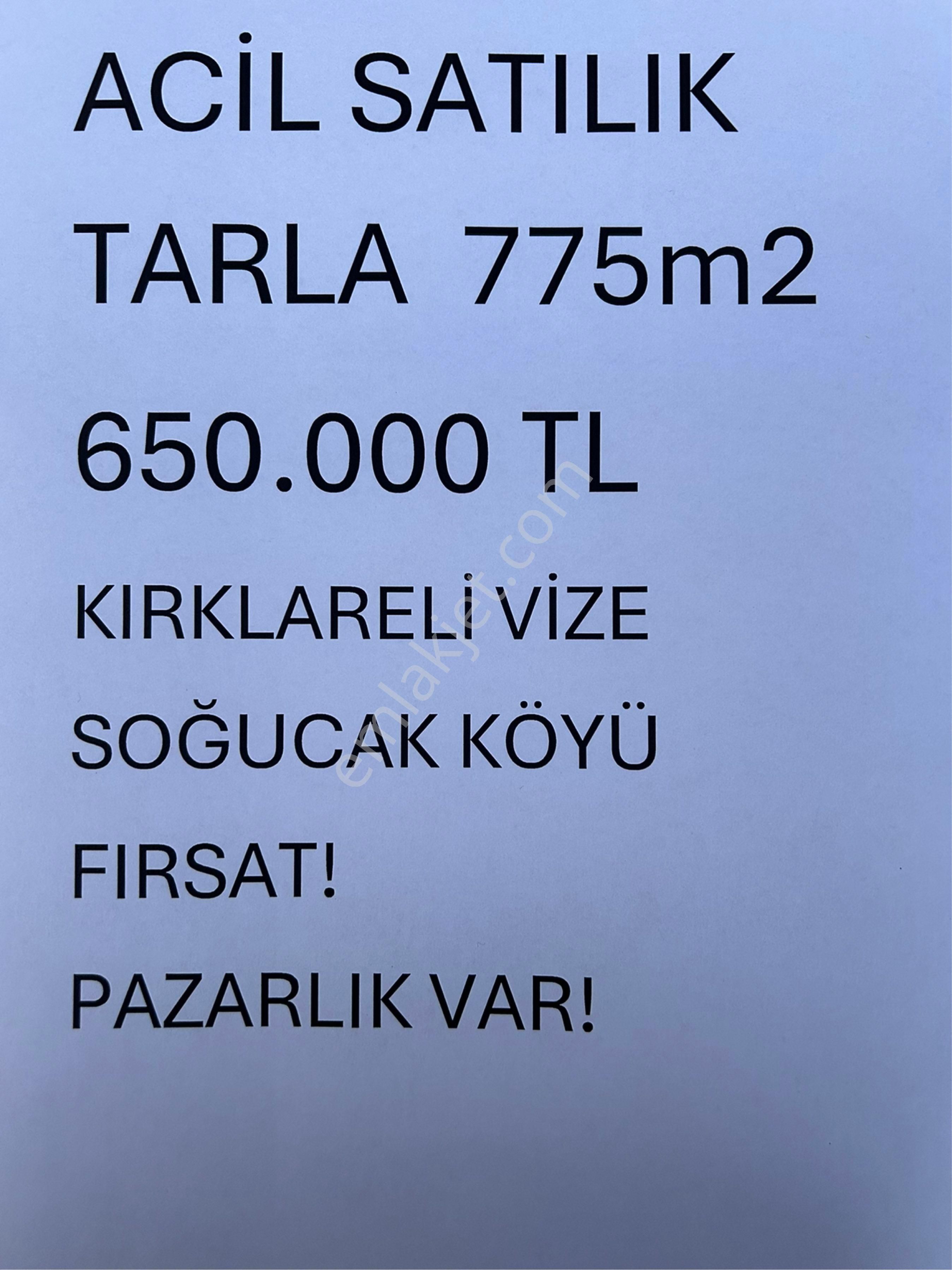 Vize Soğucak Köyü Satılık Tarla Fırsat__demir Deluxe_kırklareli Vize Soğucak Satılık Arsa 775m2