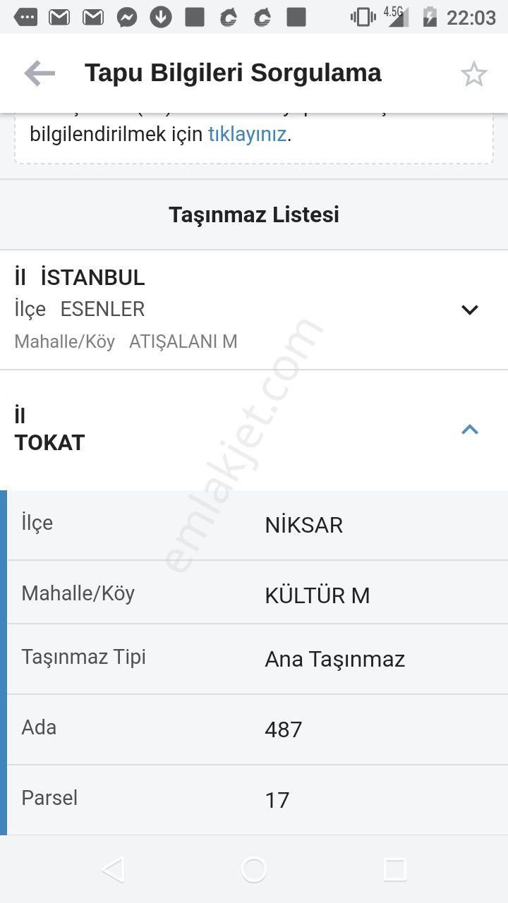 Niksar 50. Yıl Satılık Tarla Niksar Kültür Mahallesi 130 Metrekare Arsa Hisse