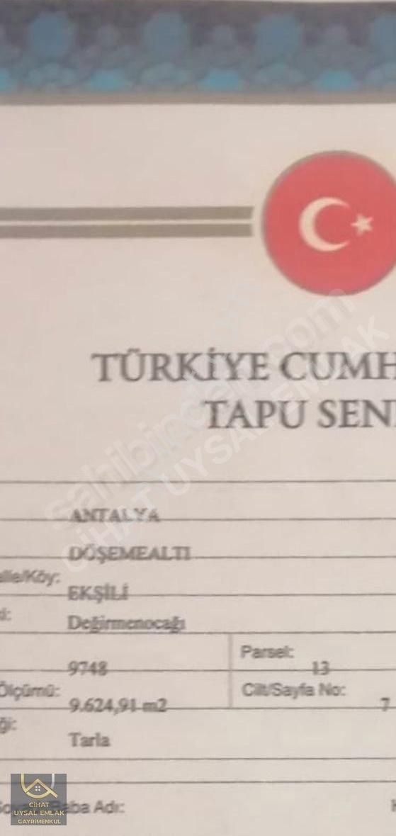 Döşemealtı Ekşili Satılık Tarla Döşemealtı Ekşili 9624 Mt Elektrik Su Yanında Tek Tapu