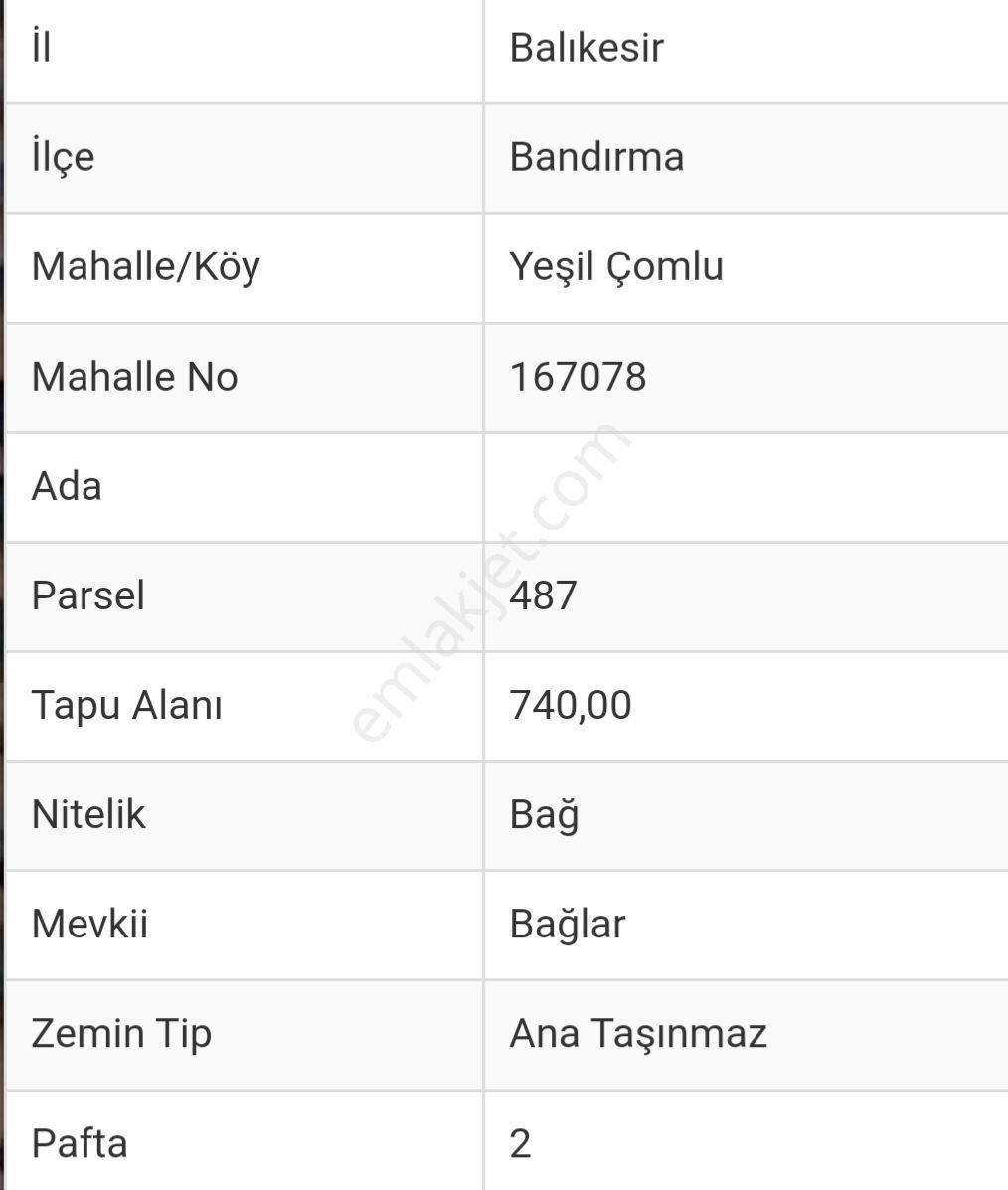 Bandırma Yeşilçomlu Satılık Bağ & Bahçe Bandırma Yeşil Çomlu Satılık Bağ